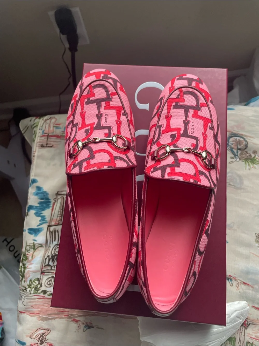 Gucci Pink GG Horsebit Canvas Loafers for women